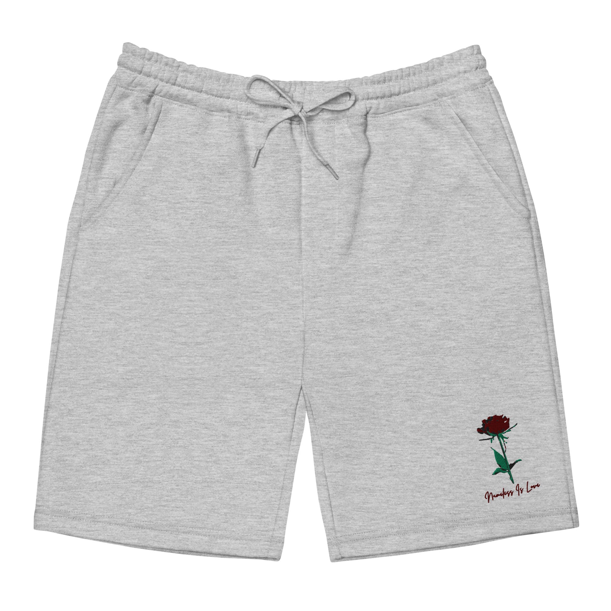 EMBROIDERED “NAMELESS IS LOVE” FLEECE SHORTS [GREY]