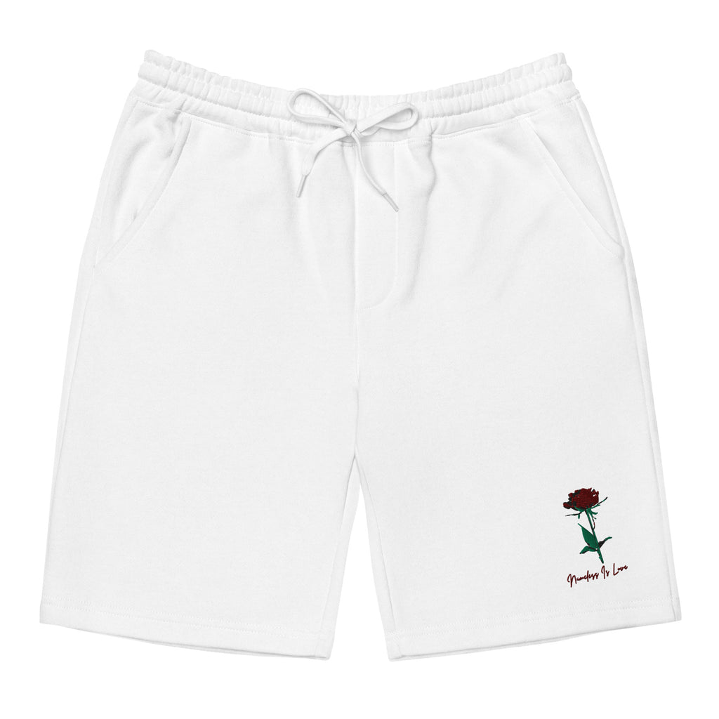 EMBROIDERED “NAMELESS IS LOVE” FLEECE SHORTS [WHITE]